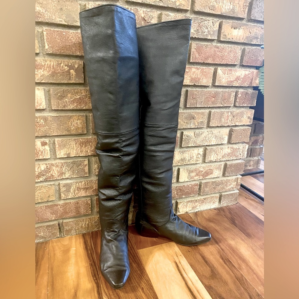 Thigh High Boots Black Genuine Leather size 8